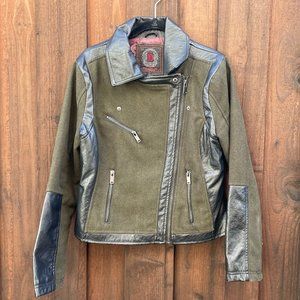 Dollhouse Outerwear green vegan leather moto jacket